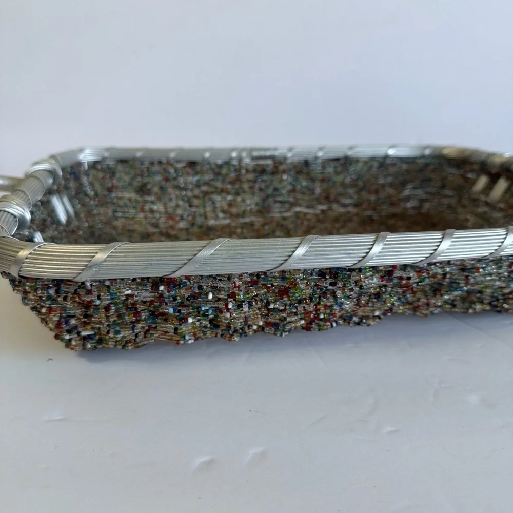 IHI Beaded Rectangular Basket with Handles - Picture 2 of 7